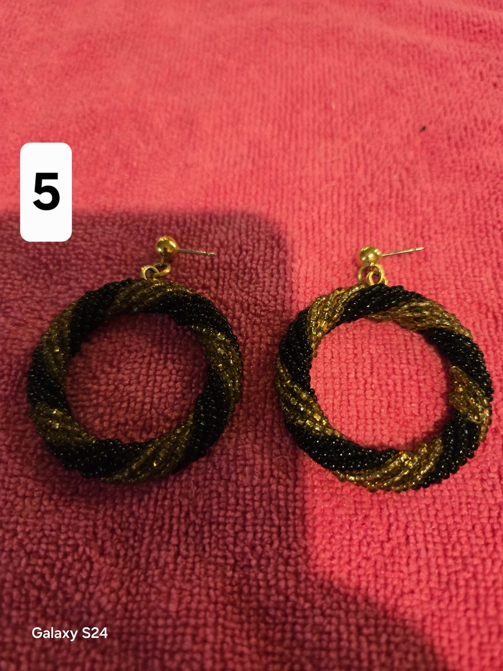 Gold and Black Twisted Hoop Beaded Earrings - Women Jewelry